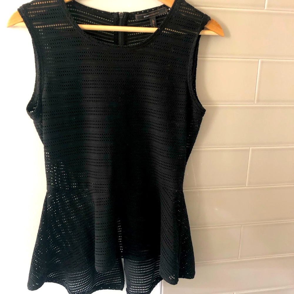 Bcbg black mesh peplum top